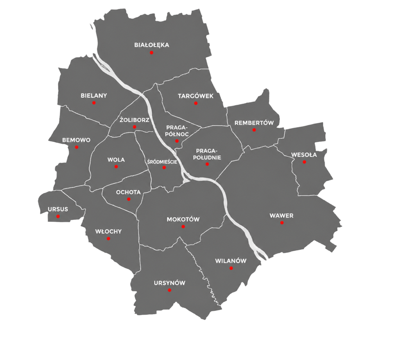transport VIP mapa Warszawy